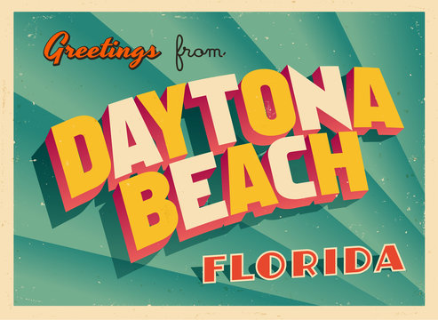 Vintage Touristic Greeting Card From Daytona Beach, Florida - Vector EPS10. Grunge effects can be easily removed for a brand new, clean sign.