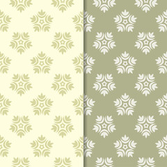 Olive green floral backgrounds. Set of seamless patterns