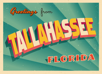 Obraz premium Vintage Touristic Greeting Card From Tallahassee, Florida - Vector EPS10. Grunge effects can be easily removed for a brand new, clean sign.