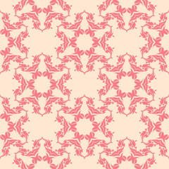 Red floral seamless pattern on beige background