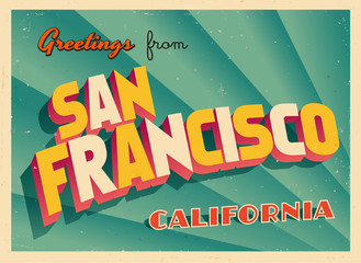 Obraz premium Vintage Touristic Greeting Card From San Francisco, California - Vector EPS10. Grunge effects can be easily removed for a brand new, clean sign.
