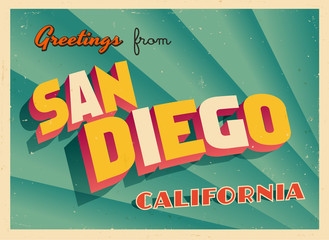 Vintage Touristic Greeting Card From San Diego, California - Vector EPS10. Grunge effects can be easily removed for a brand new, clean sign.