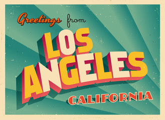 Obraz premium Vintage turystyczne kartkę z życzeniami z Los Angeles, Kalifornia - wektor Eps10. Efekty grunge można łatwo usunąć, aby uzyskać zupełnie nowy, czysty znak.