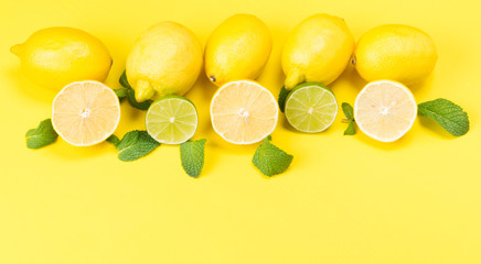 on a yellow background, fruit lemons and barking together