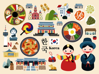 Lovely Korea travel concept set - obrazy, fototapety, plakaty
