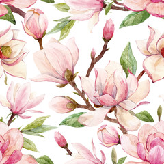 Fototapeta premium Watercolor magnolia floral vector pattern
