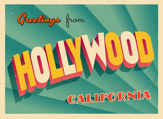 Vintage Touristic Greeting Card From Hollywood, California - Vector EPS10. Grunge effects can be easily removed for a brand new, clean sign. - obrazy, fototapety, plakaty