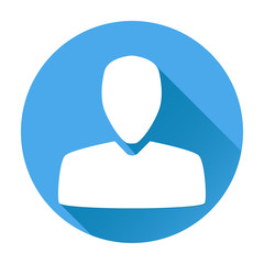 User icon. White silhouette on blue round background