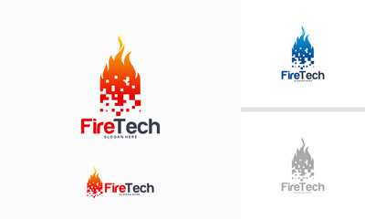 Digital Fire logo designs concept, Pixel Fire logo designs template, Flame logo designs symbol