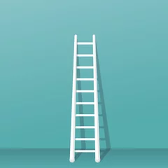 Deurstickers Ladder stands near the wall. Isolated on background. Stairs vector illustration flat design. Up and down the stairs. Template for construction or career development.  © hvostik16
