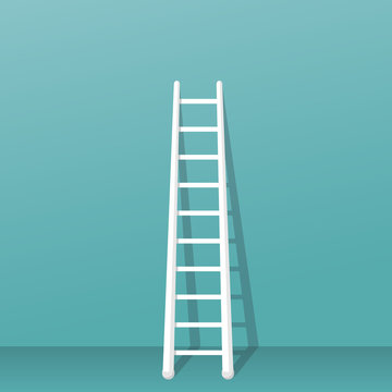 Ladder stands near the wall. Isolated on background. Stairs vector illustration flat design. Up and down the stairs. Template for construction or career development.