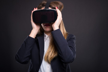 Businesswoman wearing virtual reality glasses
