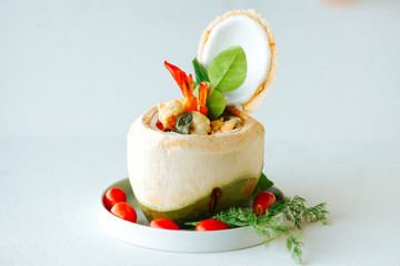 Exotic food shrimps and coconut