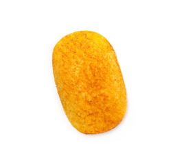 Barbecue flavored potato chips isolated on white background, top view