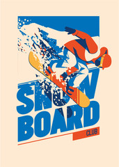 Freeride snowboarder in motion. Sport poster or emblem