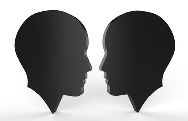 Silhouette human faces taking to each other, 3d illustration