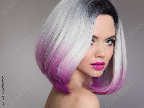 Colored Ombre Hair Extensions Beauty Model Girl Blonde With Short