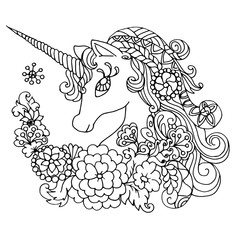 Coloring book Fabulous white unicorn