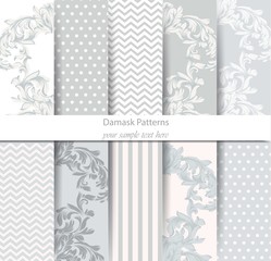 Acanthus leaf pattern set Vector. Baroque ornament decor. Vintage background. Pastel color fabric textures