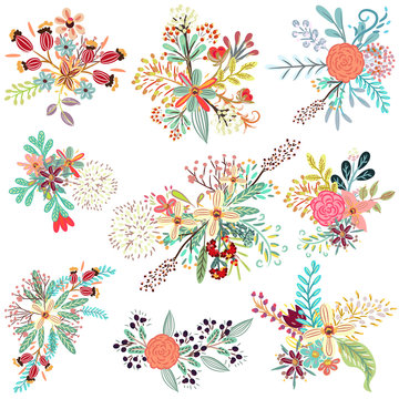 Collection of vector florals with rustic flowers