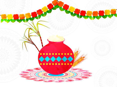 Happy Pongal wishes or greeting background design.