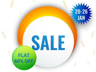 Sale banner with 60% Off Offer. Indian tricolors background.