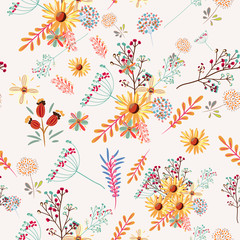 Floral pretty pattern with colorful pastel flowers