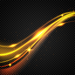 Fototapeta na wymiar Glittering wave. Vector golden sparkling on black background.