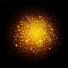 Golden effect with sparkling stardust on black background.