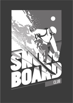 Freeride snowboarder in motion. Sport poster or emblem