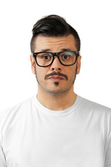 Obraz premium Mustache man and white shirt with white background