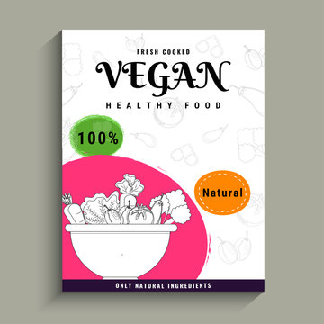 Vegan Poster, Banner Or Flyer Design With Healthy And Organic Vegetables.