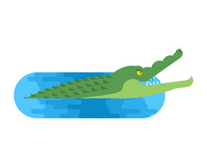 Crocodile in water. Alligator in river. Predator animal. Vector illustration