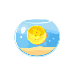 Coin bitcoin in aquarium vector illustration icon