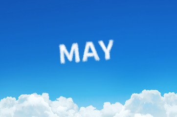 Word May made of clouds steam on blue sky background. Month planning, timetable concept.