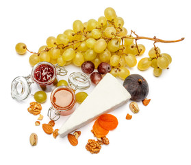 Piece of brie or camambert cheese on a white background