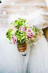 bridal bouquet with white and pink flowers