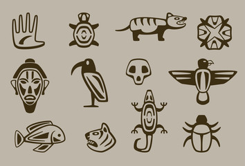 set of stylized native american symbols