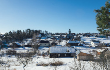 many houses rural landscape winter