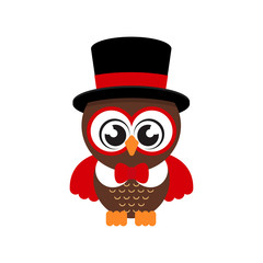 cartoon cute owl in hat and tie
