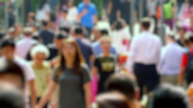 Pedestrians Walking, Blurred Background; Day To Night Street Scenes; Causeway Bay, Hong Kong, China