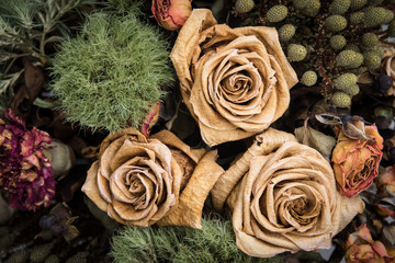 Bouquet of roses dried out and dead