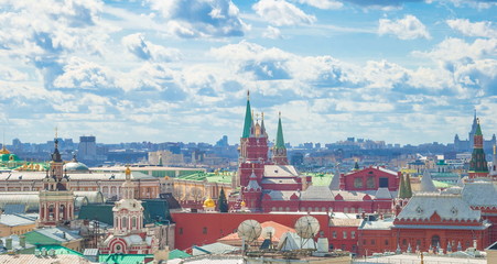 Naklejka premium Moscow. Top view of cathedrals, towers and roofs