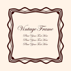 Vintage decorative frame. Elegant ornamental template for design of birthday and greeting card, wedding invitation with place for text. Vector illustration