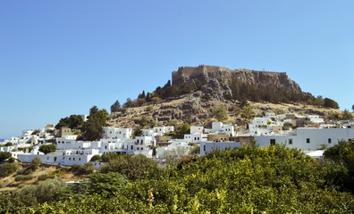 White city of Lindos around the fortress of the Knights.