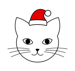 Cute cat head with santa hat icon.