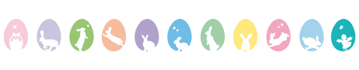 Colorful easter eggs icon banner with easter bunnies