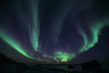 Norwegen | Polarlichter, Hauklandbeach auf den Lofoten
