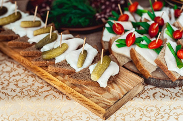 Obraz na płótnie Canvas Hearty lard with garlic served with fresh bread on a table.