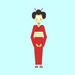 Japanese Geisha In Kimono Traditional Woman Dress Flat Vector Illustration